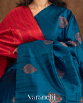 Indigo Blue Borderless Raw Silk Handloom Saree