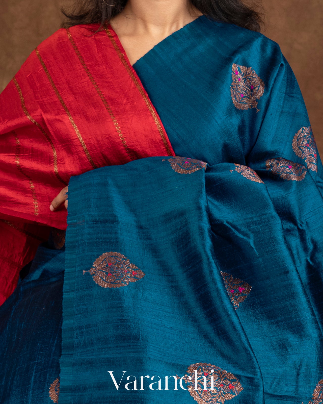 Indigo Blue Borderless Raw Silk Handloom Saree
