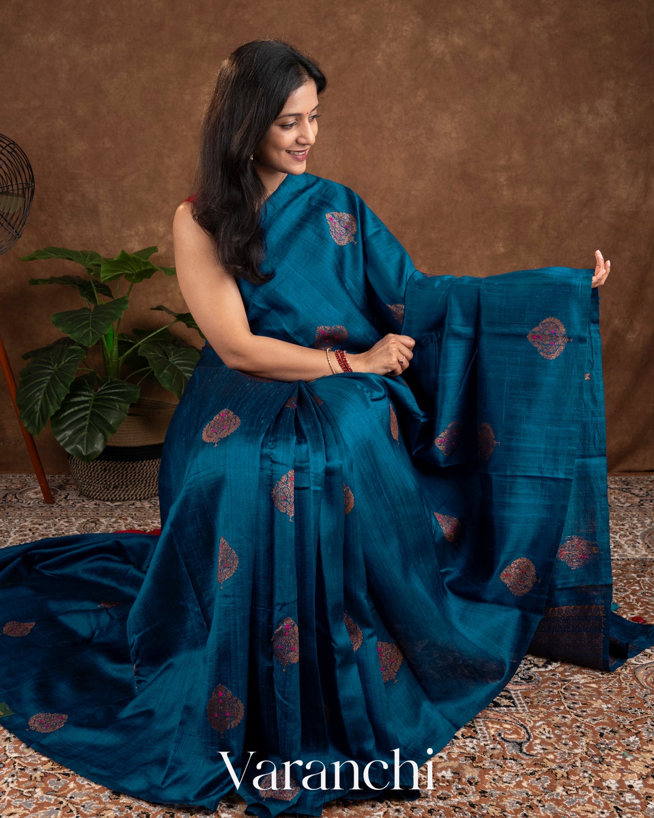 Indigo Blue Borderless Raw Silk Handloom Saree