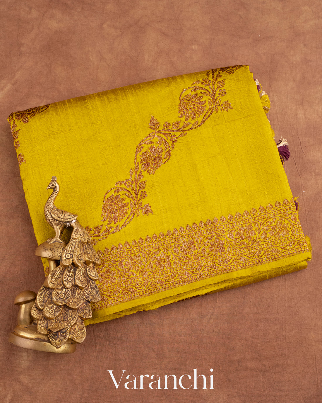 Olive Yellow Lehariya Pure Raw Silk Handloom Saree