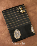 Jet Black Pure Raw Mango Silk Handloom Saree