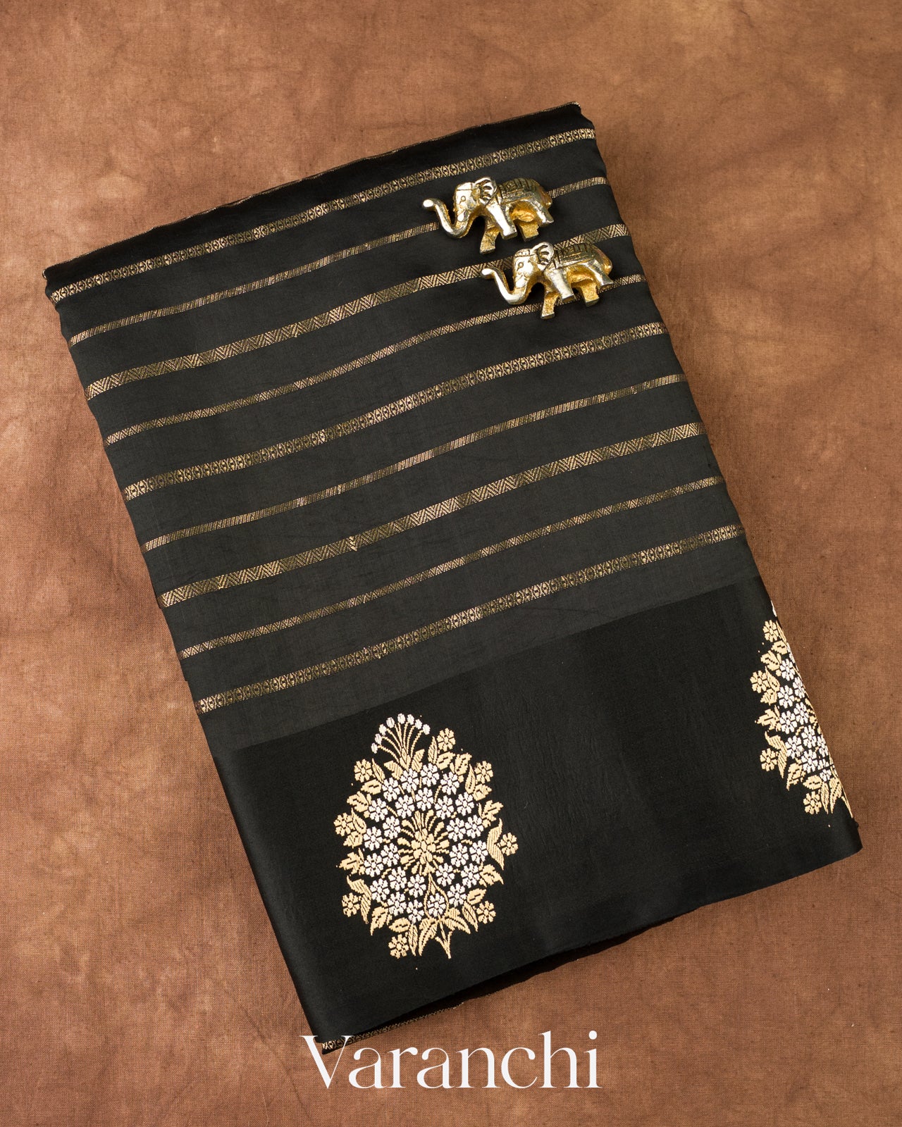 Jet Black Pure Raw Mango Silk Handloom Saree