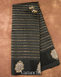 Jet Black Pure Raw Mango Silk Handloom Saree
