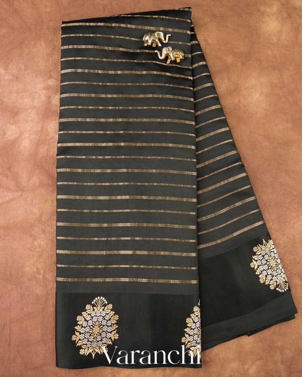 Jet Black Pure Raw Mango Silk Handloom Saree