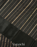 Jet Black Pure Raw Mango Silk Handloom Saree