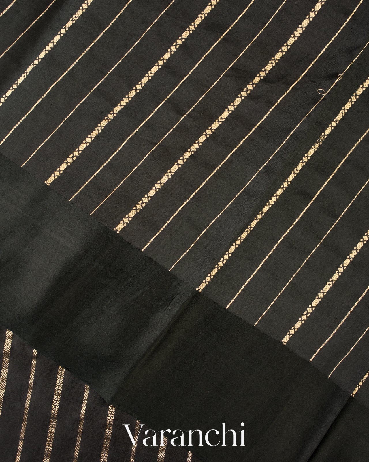 Jet Black Pure Raw Mango Silk Handloom Saree