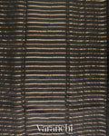 Jet Black Pure Raw Mango Silk Handloom Saree