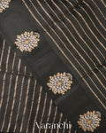 Jet Black Pure Raw Mango Silk Handloom Saree