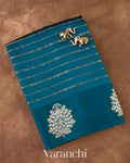 Teal Ink Blue Poona Silk Handloom Saree