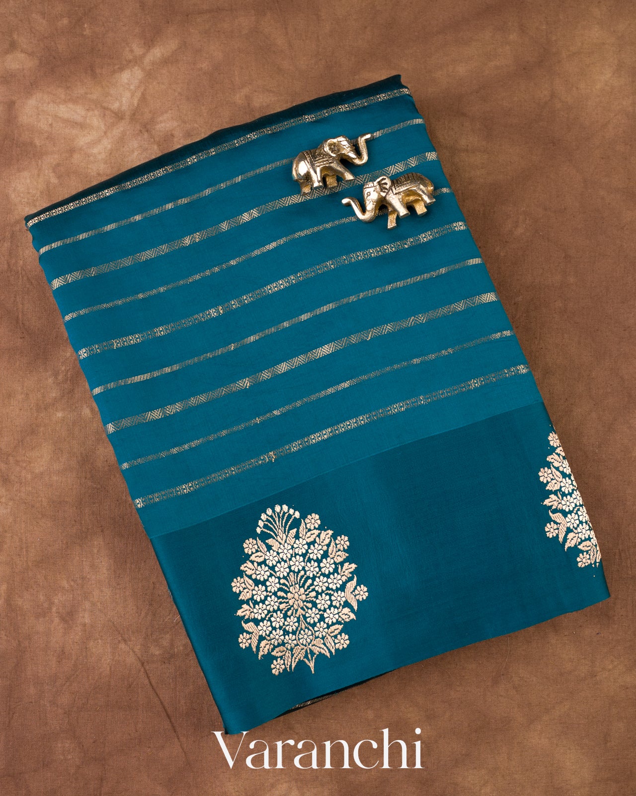 Teal Ink Blue Poona Silk Handloom Saree