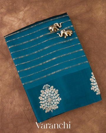 Teal Ink Blue Poona Silk Handloom Saree