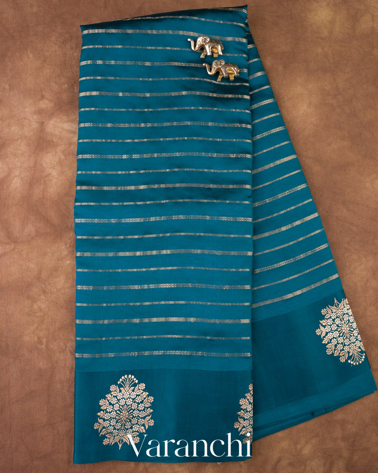 Teal Ink Blue Poona Silk Handloom Saree