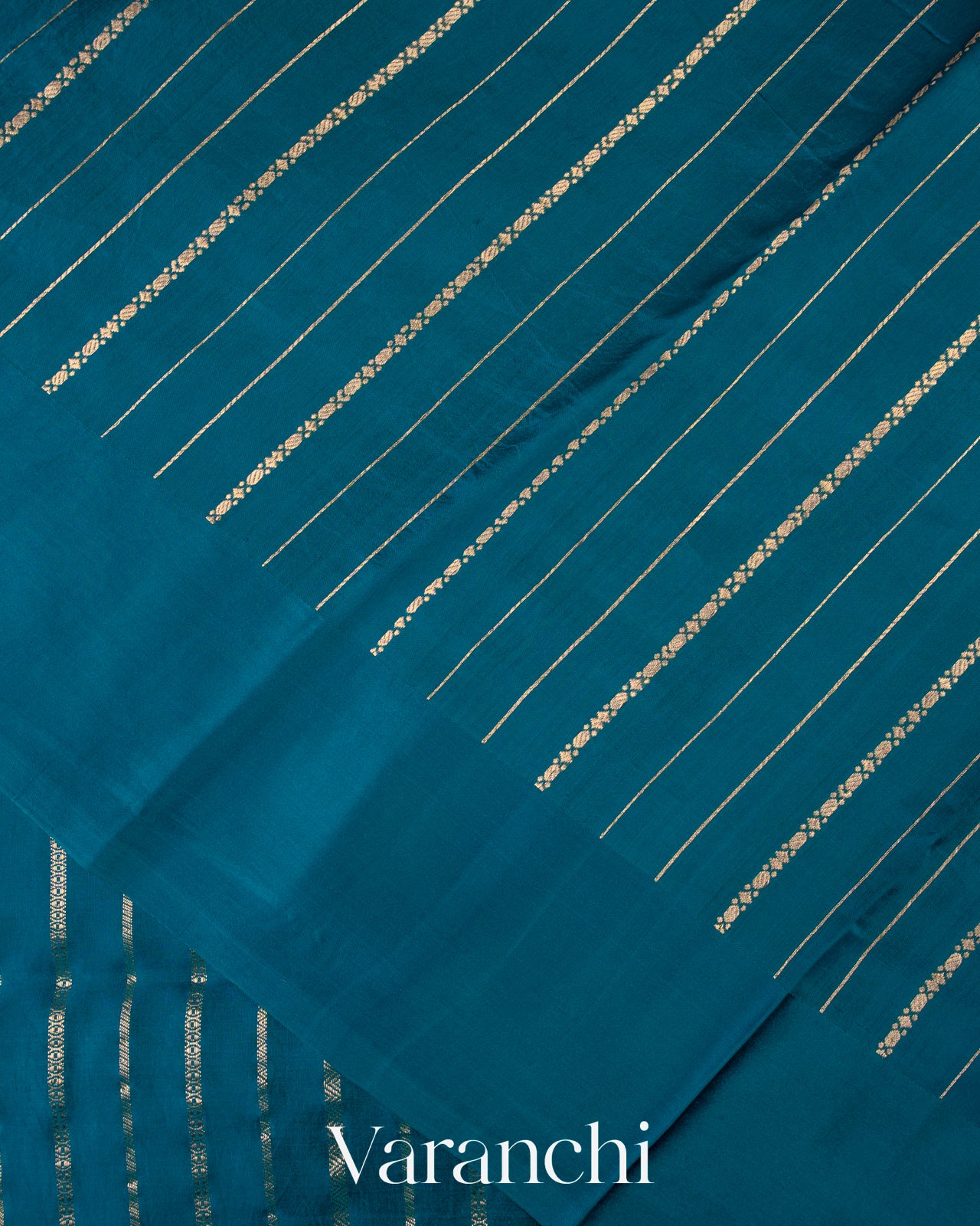 Teal Ink Blue Poona Silk Handloom Saree