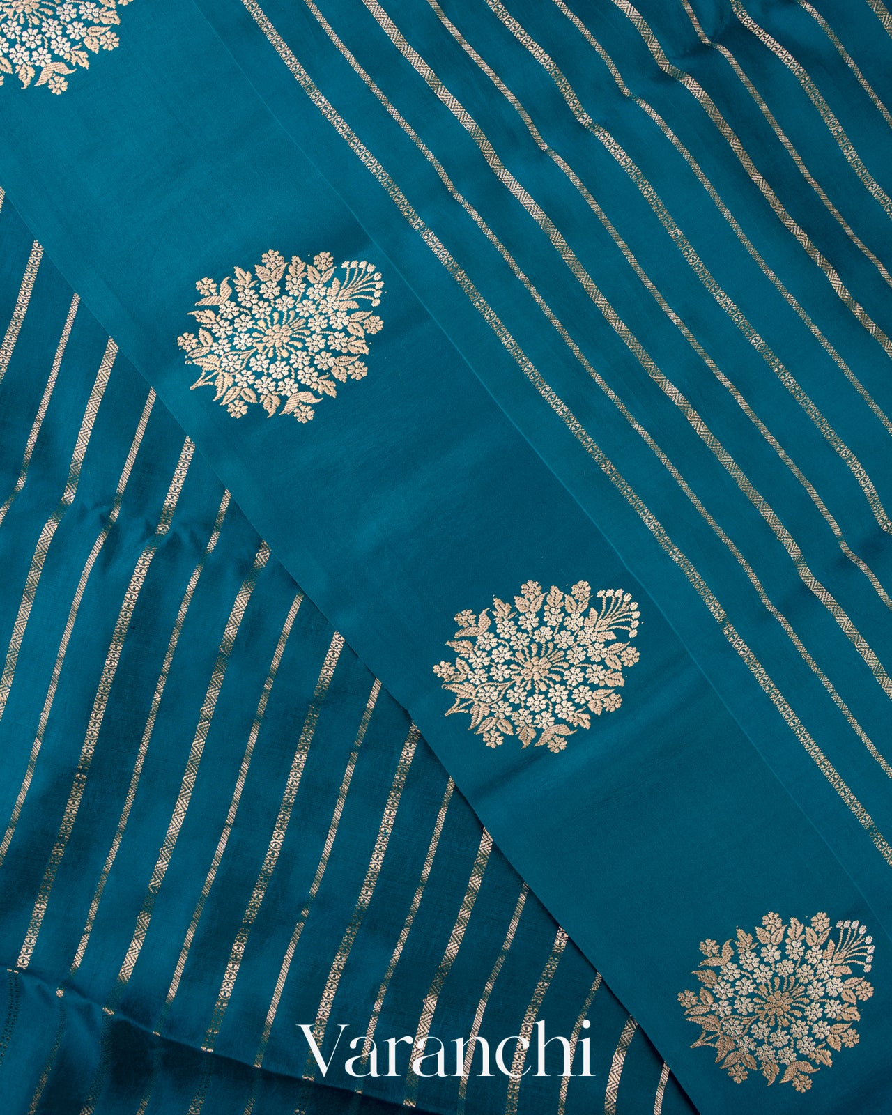 Teal Ink Blue Poona Silk Handloom Saree