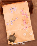 Cream Floral Printed Pure Raw Mango Silk Handloom Saree