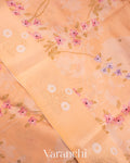 Cream Floral Printed Pure Raw Mango Silk Handloom Saree