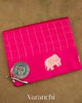 Bright Rani Pink Checks Pure Raw Mango Silk Handloom Saree