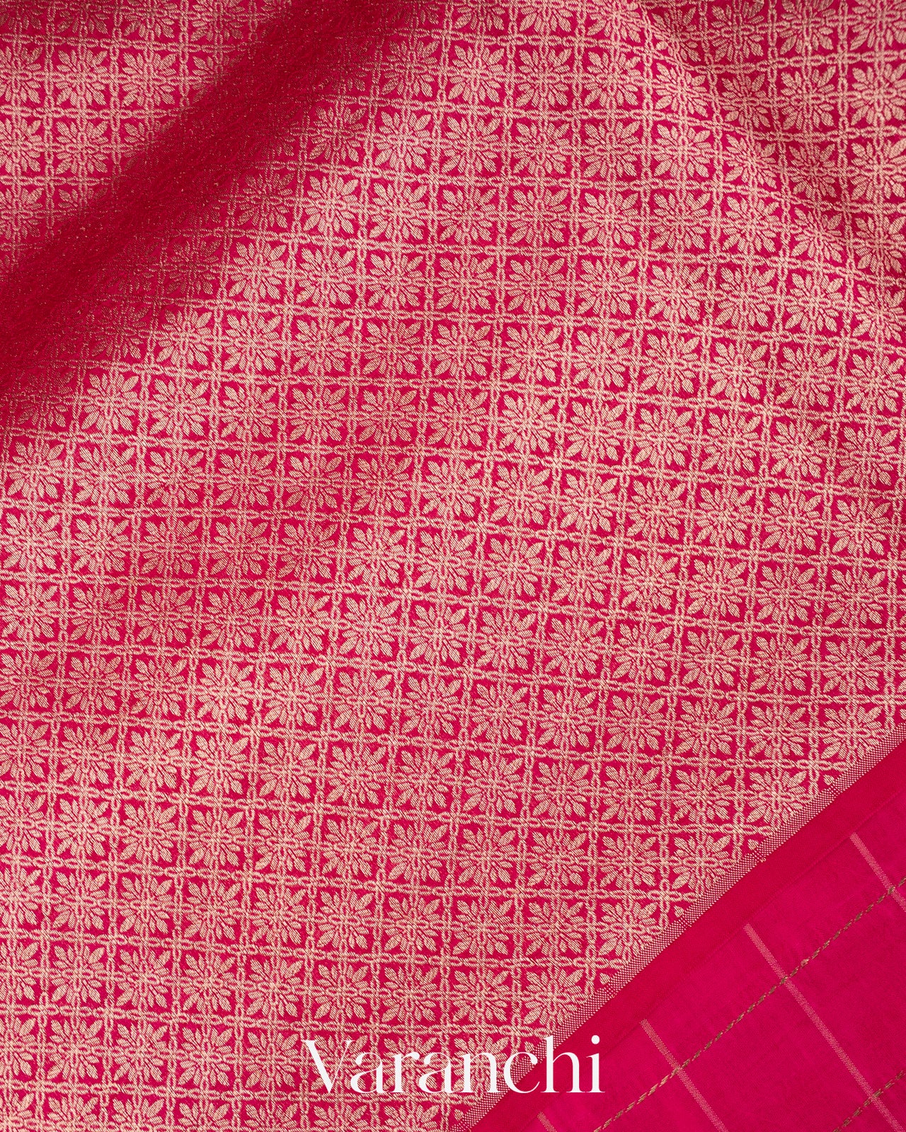 Bright Rani Pink Checks Pure Raw Mango Silk Handloom Saree
