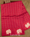 Deep Red Checks Pure Raw Mango Silk Handloom Saree