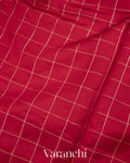 Deep Red Checks Pure Raw Mango Silk Handloom Saree