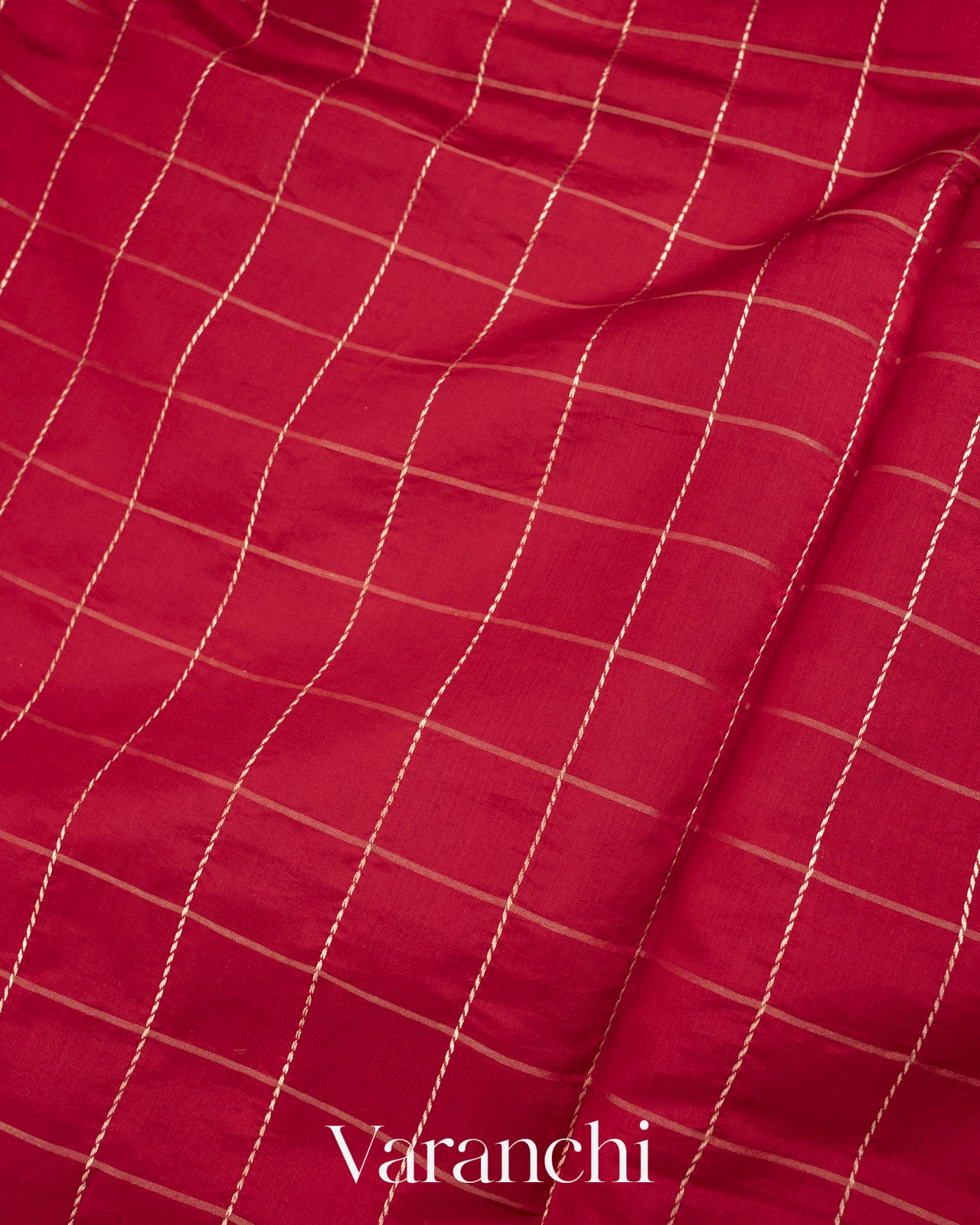 Deep Red Checks Pure Raw Mango Silk Handloom Saree