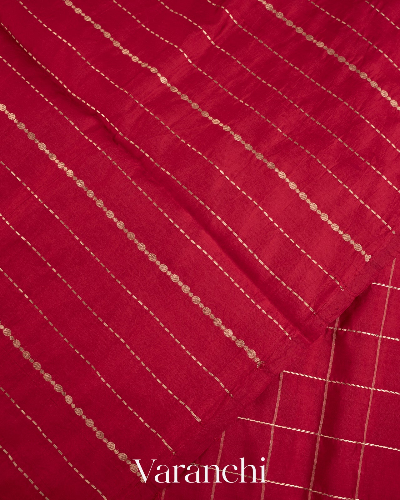 Deep Red Checks Pure Raw Mango Silk Handloom Saree