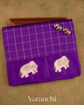 Purple Checks Pure Raw Mango Silk Handloom Saree