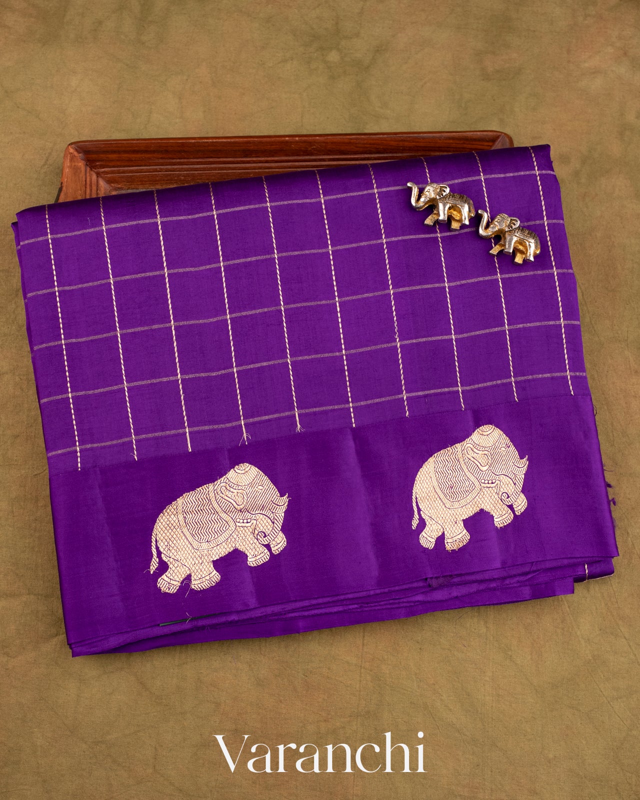 Purple Checks Pure Raw Mango Silk Handloom Saree