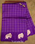 Purple Checks Pure Raw Mango Silk Handloom Saree