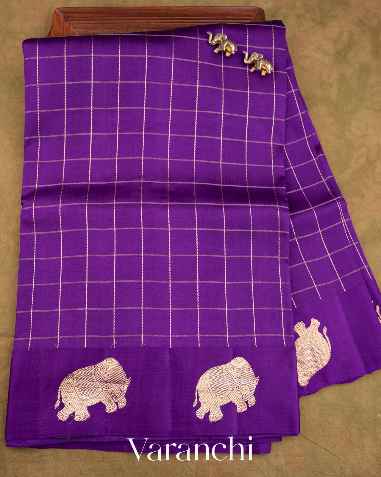 Purple Checks Pure Raw Mango Silk Handloom Saree