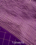 Purple Checks Pure Raw Mango Silk Handloom Saree