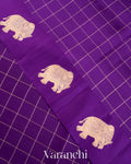 Purple Checks Pure Raw Mango Silk Handloom Saree