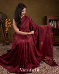 Maroon Borderless Pure Raw Silk Handloom Saree
