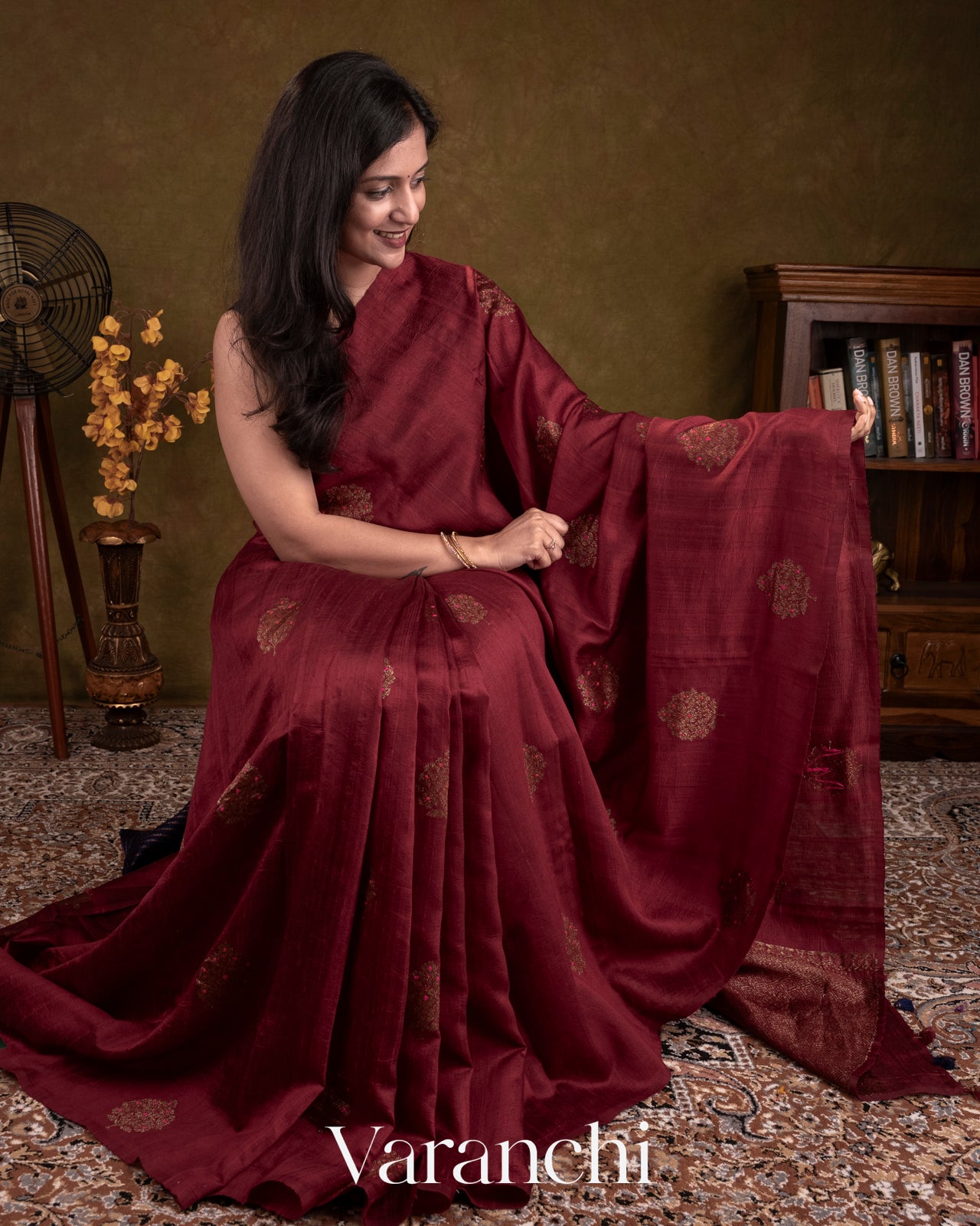 Maroon Borderless Pure Raw Silk Handloom Saree