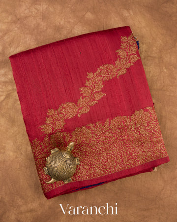 Maroon Lehariya Pure Raw Silk Handloom Saree