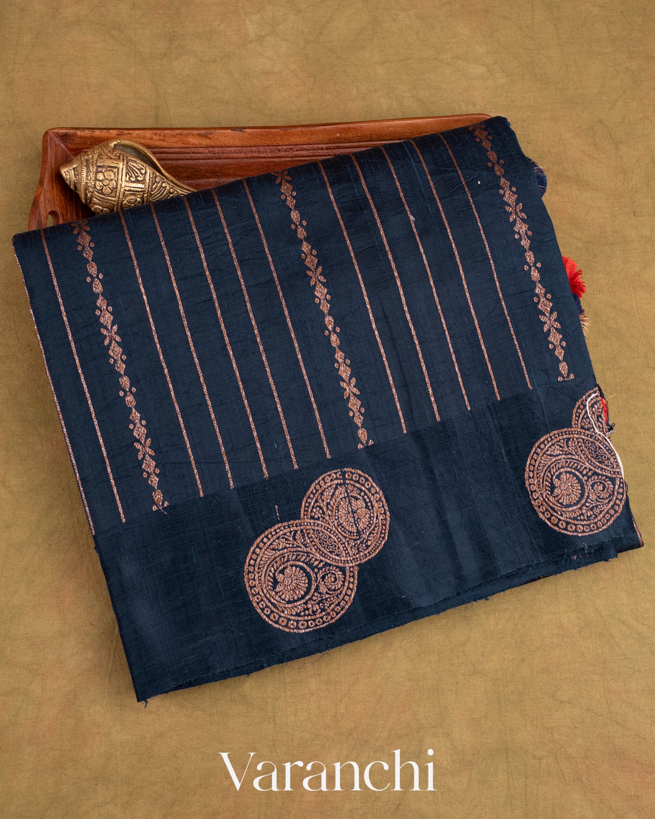 Midnight Blue Pure Raw Silk Handloom Saree