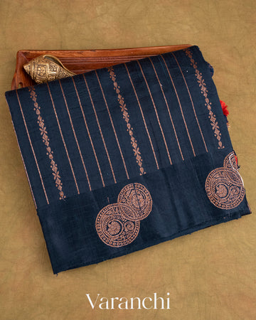 Midnight Blue Pure Raw Silk Handloom Saree