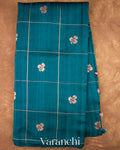Peacock Blue Checks Raw Silk Handloom Saree