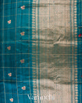 Peacock Blue Checks Raw Silk Handloom Saree