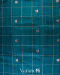 Peacock Blue Checks Raw Silk Handloom Saree