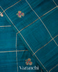 Peacock Blue Checks Raw Silk Handloom Saree
