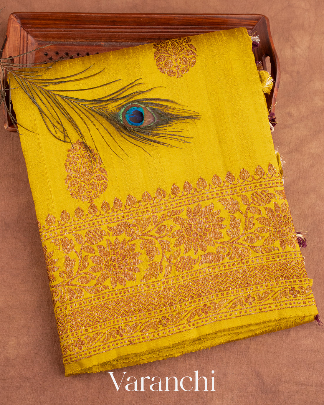 Olive Yellow Raw Silk Handloom Saree