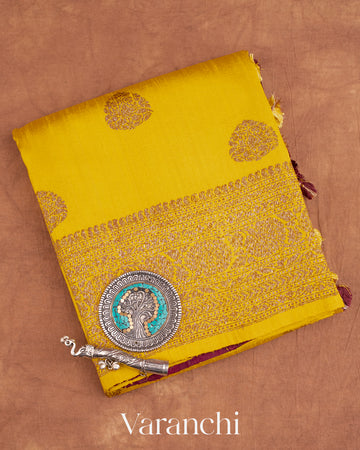 Olive Yellow Raw Silk Handloom Saree