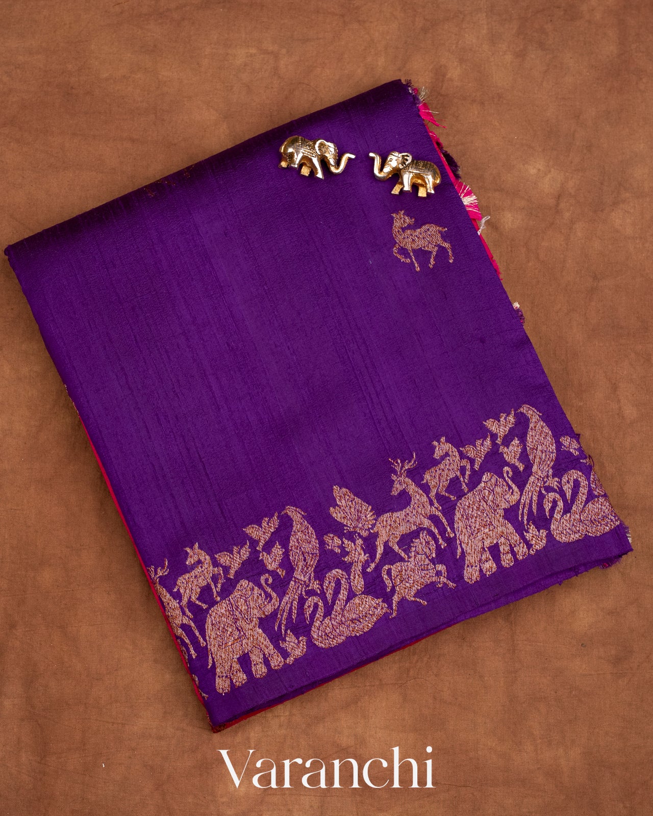 Violet and Rani Pink Ombre-Dyed Raw Silk Handloom Saree