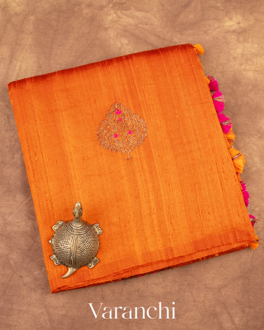 Marigold Orange Borderless Pure Raw Silk Handloom Saree