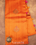 Marigold Orange Borderless Pure Raw Silk Handloom Saree