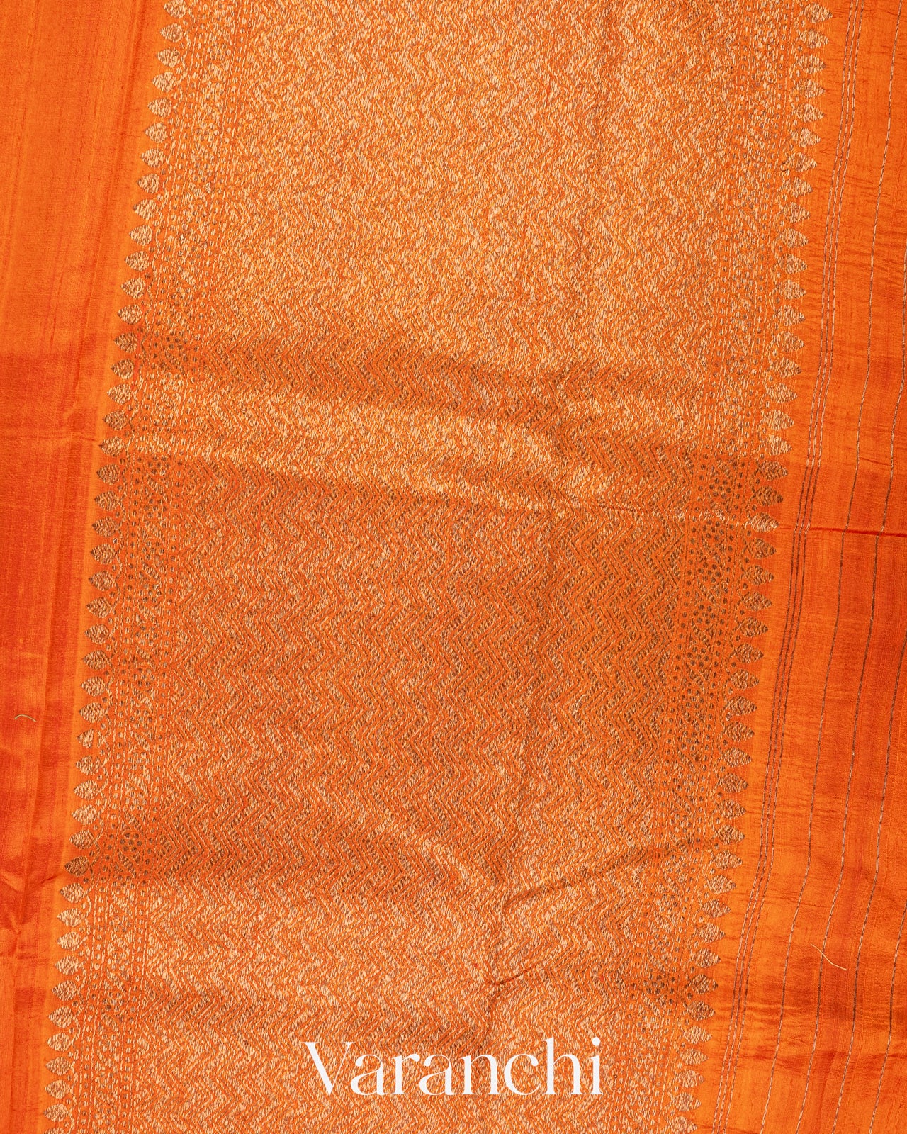 Marigold Orange Borderless Pure Raw Silk Handloom Saree
