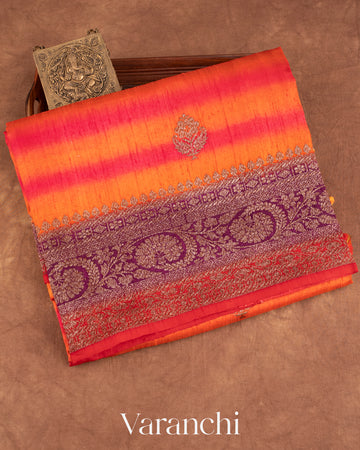 Rani Pink and Orange Shibori Pure Raw Silk Handloom Saree