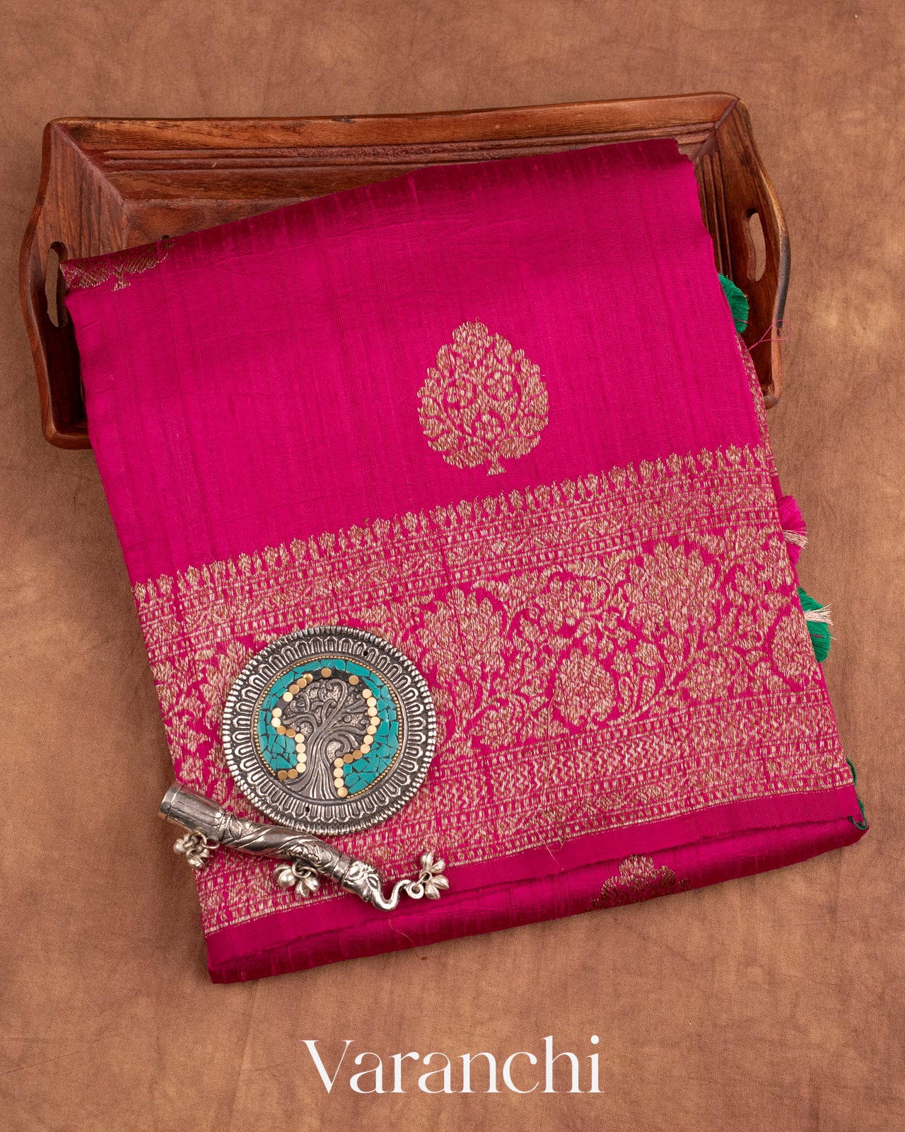 Rani Pink Pure Raw Silk Handloom Saree