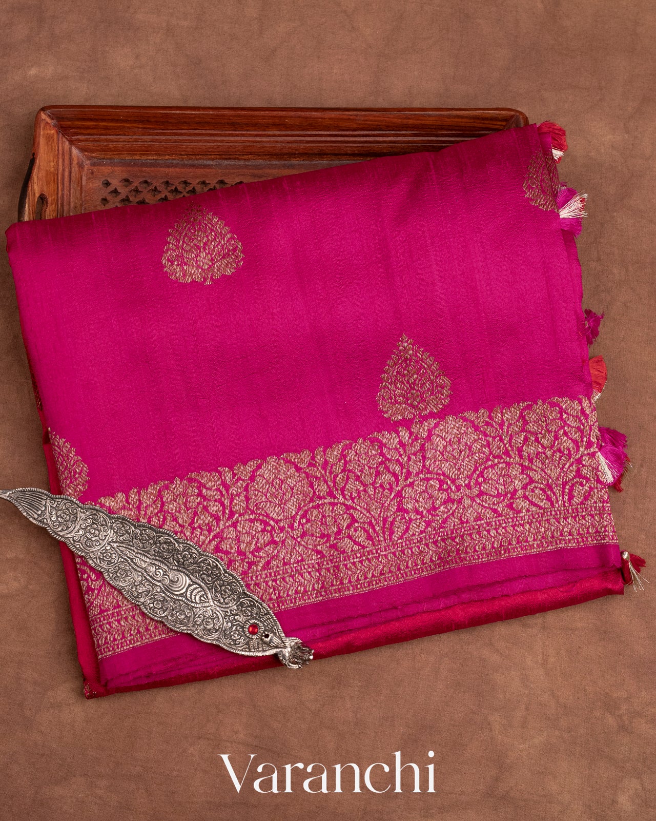 Rani Pink and Red Ombre-Dyed Raw Silk Handloom Saree